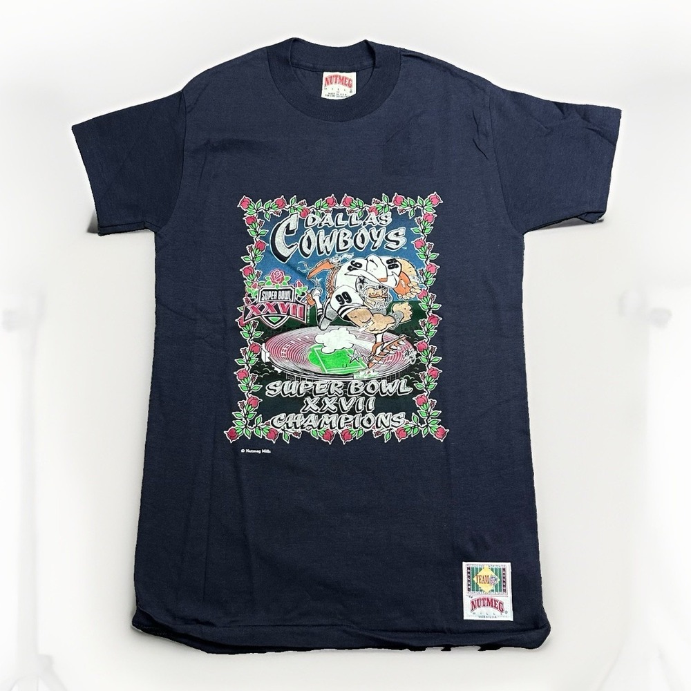 VTG Cowboys Bills Super Bowl XXVII Shirt 1993 Rose Bowl Nutmeg Size Youth M